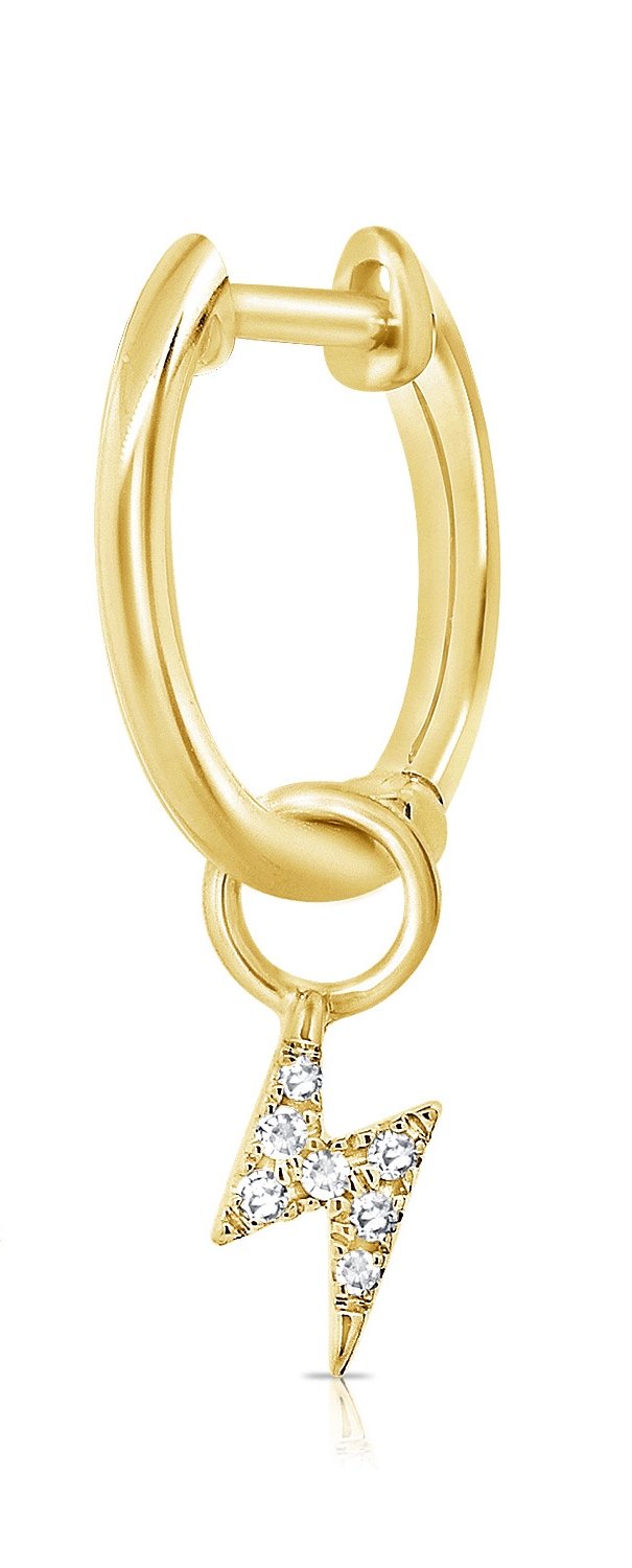 14K Yellow Gold Diamond Lightning Huggie Earring