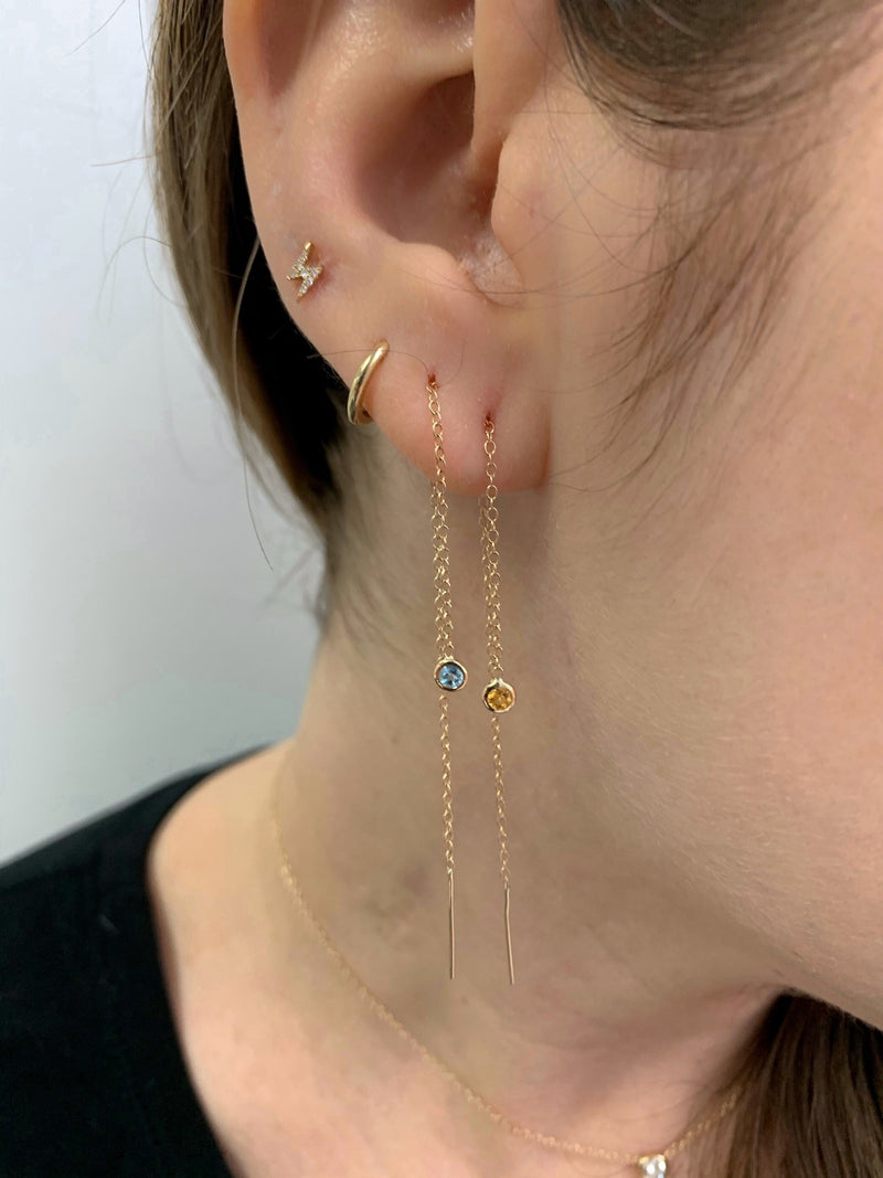 FINAL SALE 14K Gold Birthstone Threader Earring