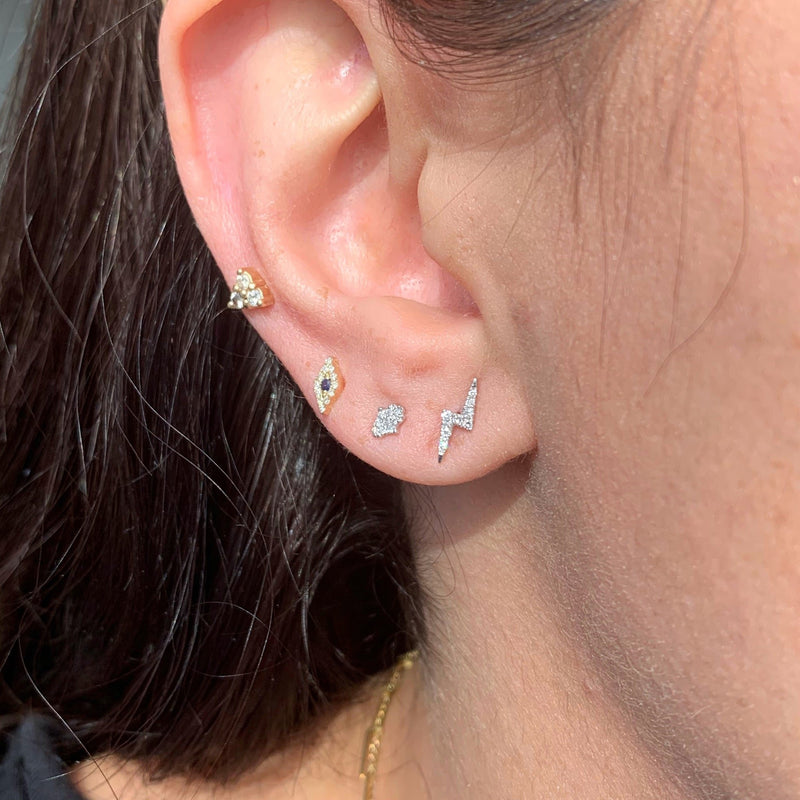 14K White Gold Diamond Lightning Stud Earring
