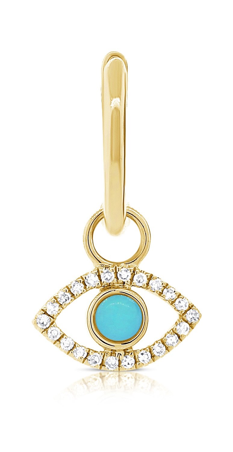 FINAL SALE 14K Yellow Gold Turquoise Huggie Earring