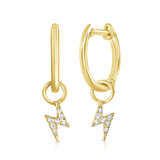 14K Yellow Gold Diamond Lightning Huggie Earring