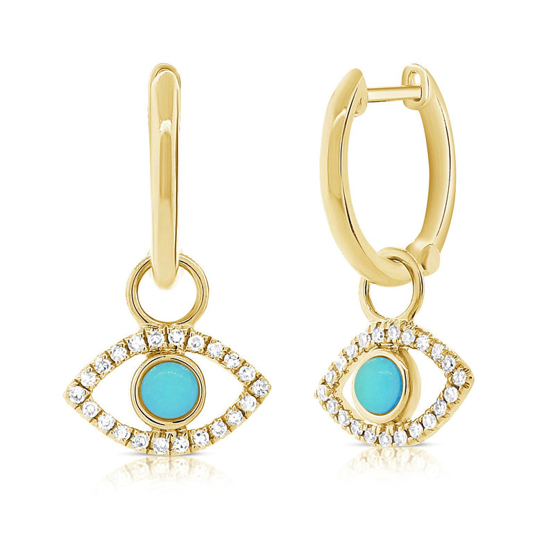FINAL SALE 14K Yellow Gold Turquoise Huggie Earring